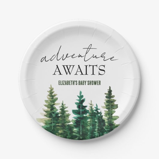 Adventure wacht op Waterverf Rustic Pine Trees Papieren Bordje (Voorkant)