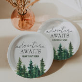 Adventure wacht op Waterverf Rustic Pine Trees Papieren Bordje