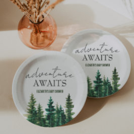 Adventure wacht op Waterverf Rustic Pine Trees Papieren Bordje