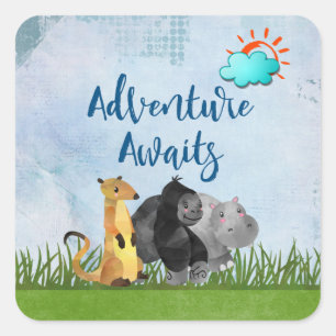 Adventure wacht op Waterverf Safari Oerwoud Animal Vierkante Sticker