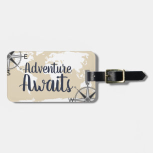 Adventure wacht op Wereldkaart en cream Bagagelabel