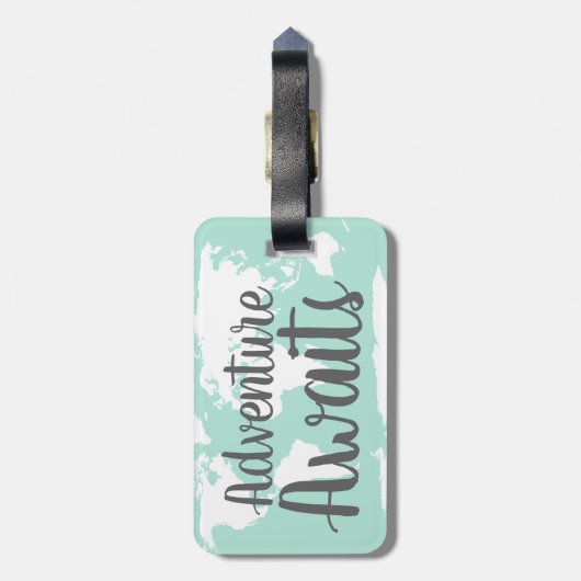 Adventure wacht op Wereldkaart & Mint Bagagelabel (Achterkant verticaal)