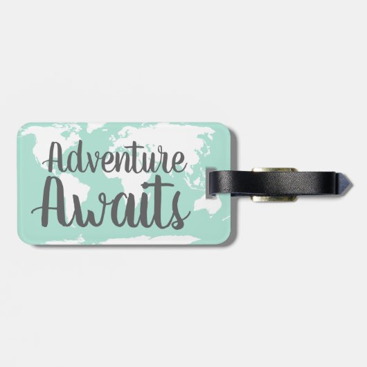 Adventure wacht op Wereldkaart & Mint Bagagelabel (Achterkant horizontaal)