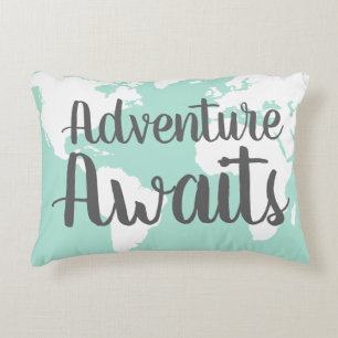 Adventure wacht op Wereldkaart & Mint Decoratief Kussen