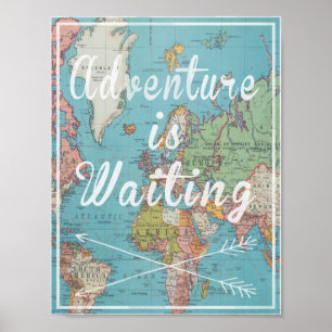 Adventure wacht op  wereldkaart poster