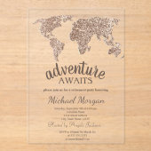 Adventure wacht op Wereldkaart van de Glitter Acryl Uitnodigingen (Voorkant)