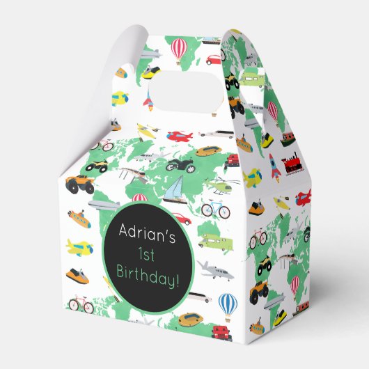 Adventure wacht op Wereldkaart Voertuigen Bedankdoosjes (Voorkant Zijde)