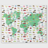 Adventure wacht op Wereldkaart Voertuigen Cadeaupapier (Vlak)