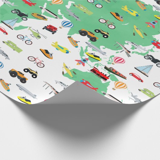 Adventure wacht op Wereldkaart Voertuigen Cadeaupapier (Hoek)
