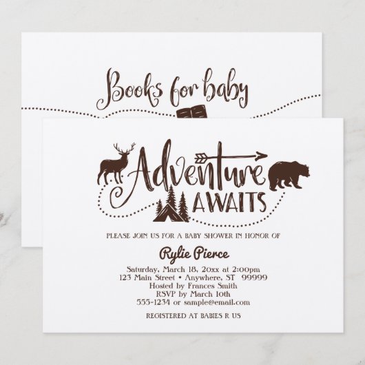 Adventure wacht op Wilderness Baby shower Invitati Kaart (Voorkant / Achterkant)
