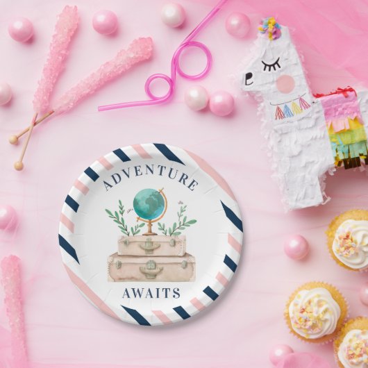 Adventure wacht op World Travel Suitcases Party Papieren Bordje (Feest)