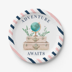 Adventure wacht op World Travel Suitcases Party Papieren Bordje