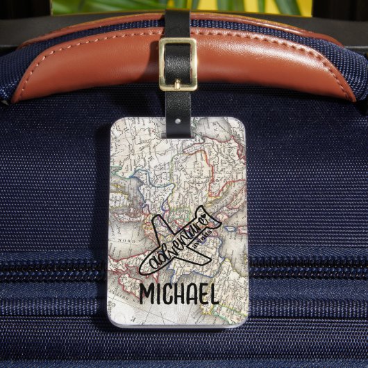 Adventure wacht op World Traveller Wereldkaart Bagagelabel (Voorkant Insitu 2)