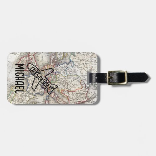 Adventure wacht op World Traveller Wereldkaart Bagagelabel (Voorkant horizontaal)