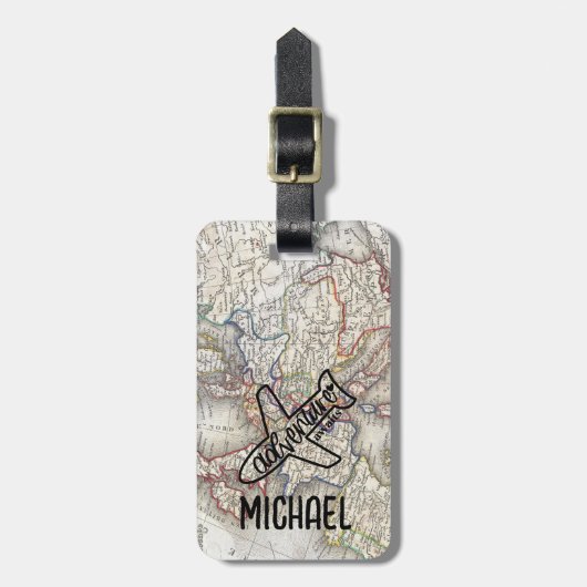 Adventure wacht op World Traveller Wereldkaart Bagagelabel (Voorkant verticaal)