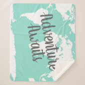 Adventure wacht Witte Wereldkaart & Mint Sherpa Deken (Voorkant)