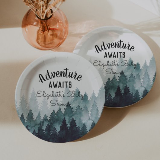 Adventure Waterverf Rustic Forest Baby shower Papieren Bordje