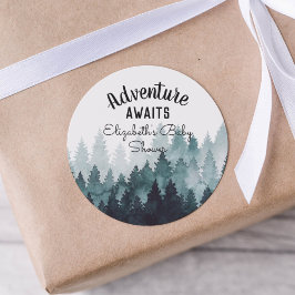 Adventure Waterverf Rustic Forest Baby shower Ronde Sticker