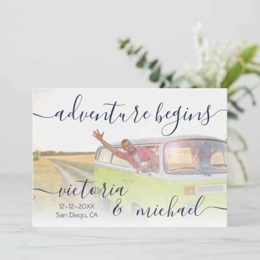 Adventure Wedding Photo Sla de datum Uitnodiging o (Staand voorkant)