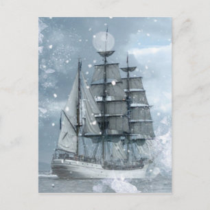 Adventure Winter Snow storm piratenschip Briefkaart