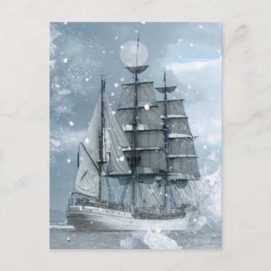 Adventure Winter Snow storm piratenschip Briefkaart (Voorkant)