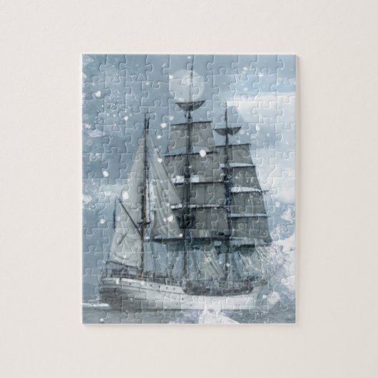 Adventure Winter Snow storm piratenschip Legpuzzel (Verticaal)