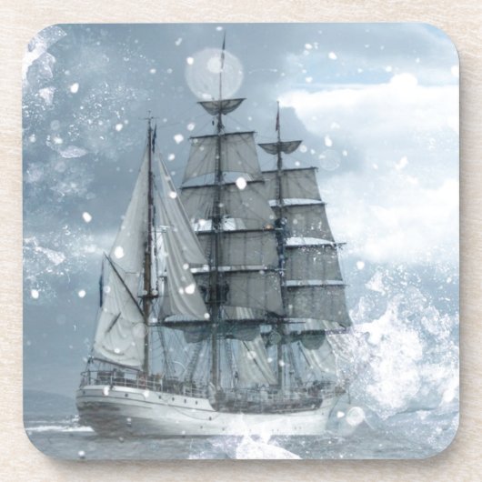 Adventure Winter Snow storm piratenschip Onderzetter (Voorkant)