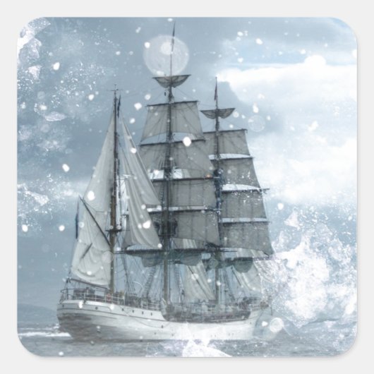 Adventure Winter Snow storm  piratenschip Vierkante Sticker (Voorkant)