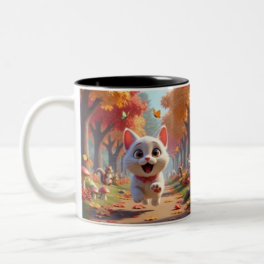 Adventure with Every Sip Cat Mug Tweekleurige Koffiemok (Links)