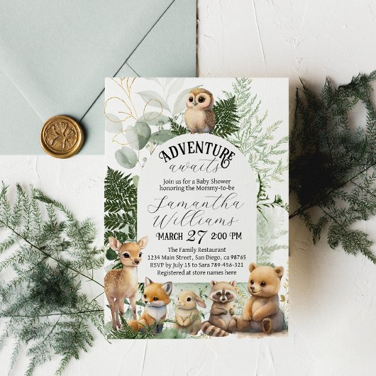 Adventure Woodland animal Greenery Baby shower Kaart