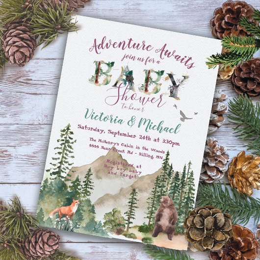 Adventure Woodland Baby shower bergbos Kaart