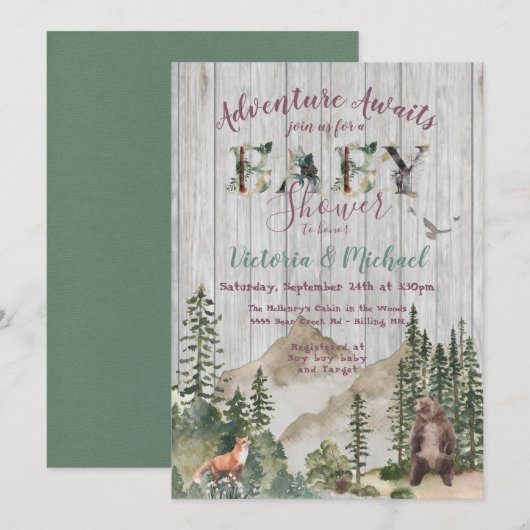 Adventure Woodland Baby shower bergbos Kaart (Voorkant / Achterkant)