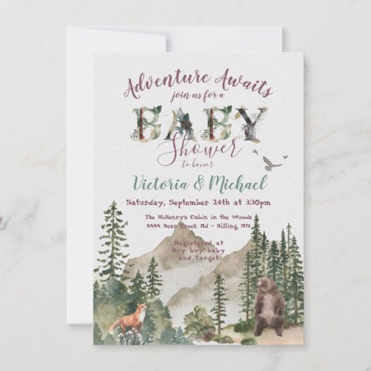 Adventure Woodland Baby shower bergbos Kaart (Voorkant)