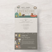 Adventure Woodland Books Neutral Navy Baby shower All In One Uitnodiging (Binnen)