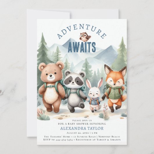 Adventure Woodland Dieren Wandeljongen Baby shower Kaart (Voorkant)