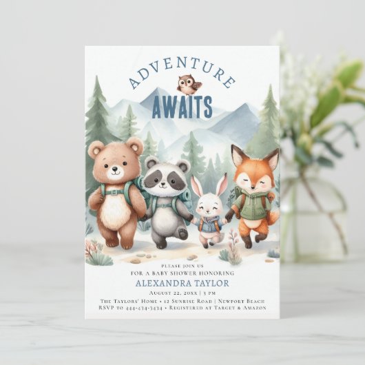 Adventure Woodland Dieren Wandeljongen Baby shower Kaart (Staand voorkant)