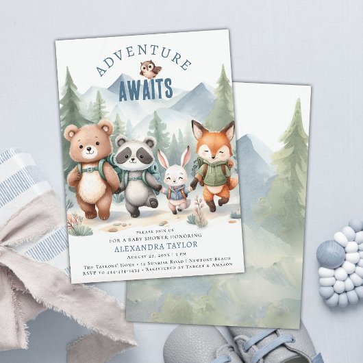 Adventure Woodland Dieren Wandeljongen Baby shower Kaart