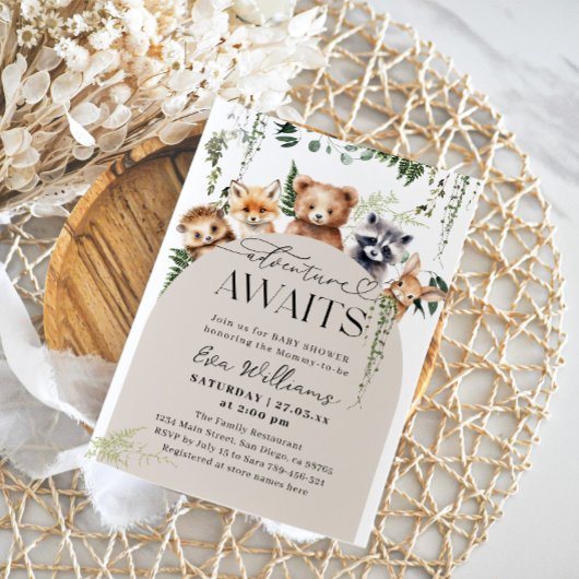 Adventure Woodland Dierenneutraal Baby shower Kaart