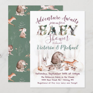 Adventure Woodland Forest Animals Baby shower Kaart