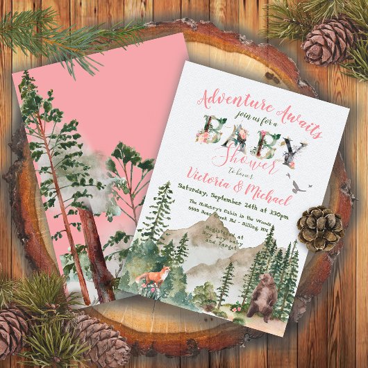 Adventure Woodland forest Girl Baby shower Kaart
