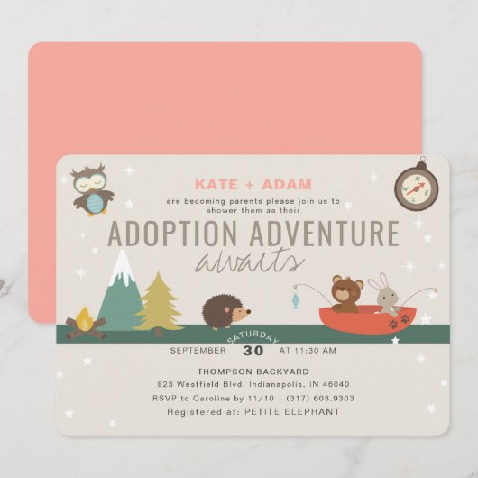 Adventure Woodland Girl Adoption Baby shower Kaart (Voorkant / Achterkant)