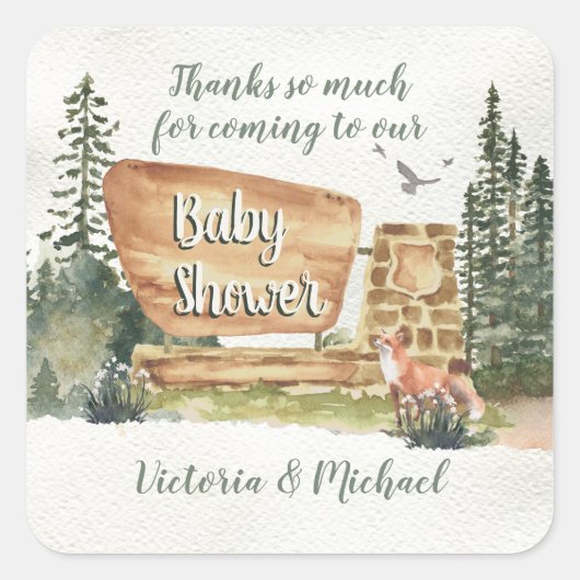 Adventure Woodland National Park Baby shower Vierkante Sticker (Voorkant)