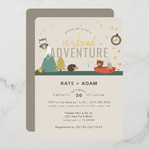 Adventure Woodland Neutral Virtual Baby shower Folie Uitnodiging