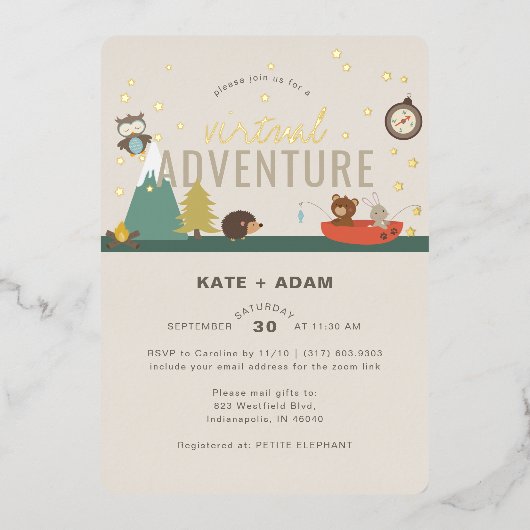 Adventure Woodland Neutral Virtual Baby shower Folie Uitnodiging (Voorkant)