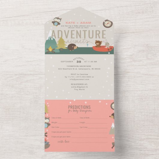 Adventure Woodland Predications Girl Baby shower All In One Uitnodiging (Binnen)