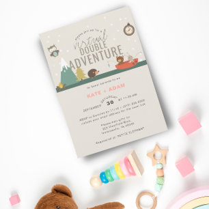 Adventure Woodland Twin Girls Virtual Baby shower Kaart