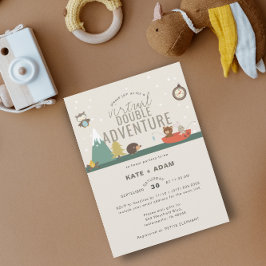 Adventure Woodland Twin Neutra Virtual Baby shower Kaart