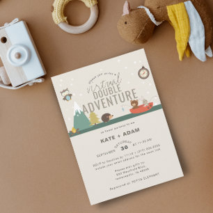 Adventure Woodland Twin Neutra Virtual Baby shower Kaart