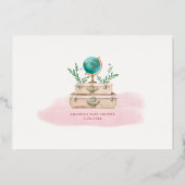 Adventure World Travel Baby Girl Blush Pink Gold F Folie Uitnodiging (Achterkant)