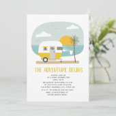Adventure Yellow Camper Beach Neutraal Baby shower Kaart (Staand voorkant)